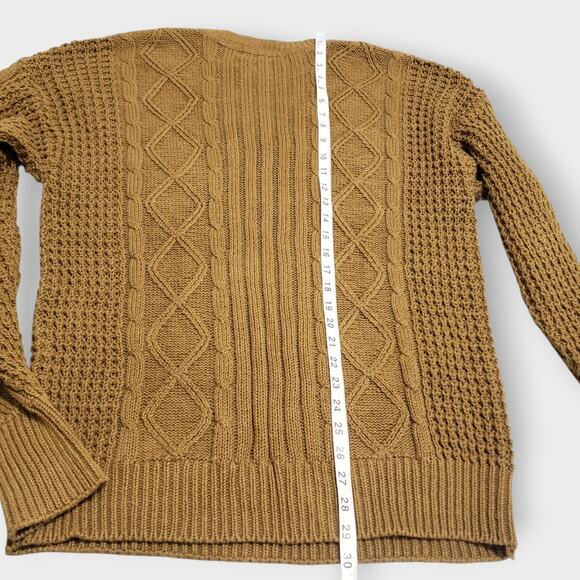 Vtg Structure Cable Knit Crewneck Sweater Toffee Brown Sz XL Fisherman 90s Cosby - Picture 9 of 9